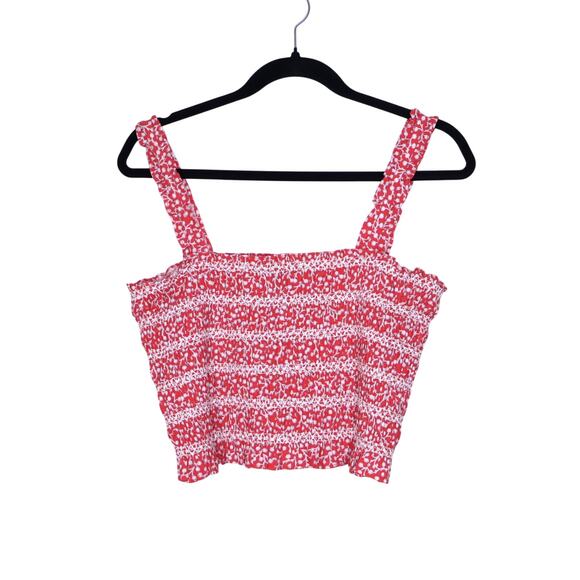 FRENCH CONNECTION Elao Rhodes Poplin Smocked Top Hibiscus in Pink Women's 12 - Picture 1 of 11